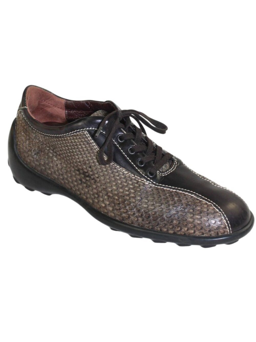 Tod’s Taupe Brown Snakeskin Embossed Leather Lace-Up Low Profile Driving Sneaker - Picture 4 of 10